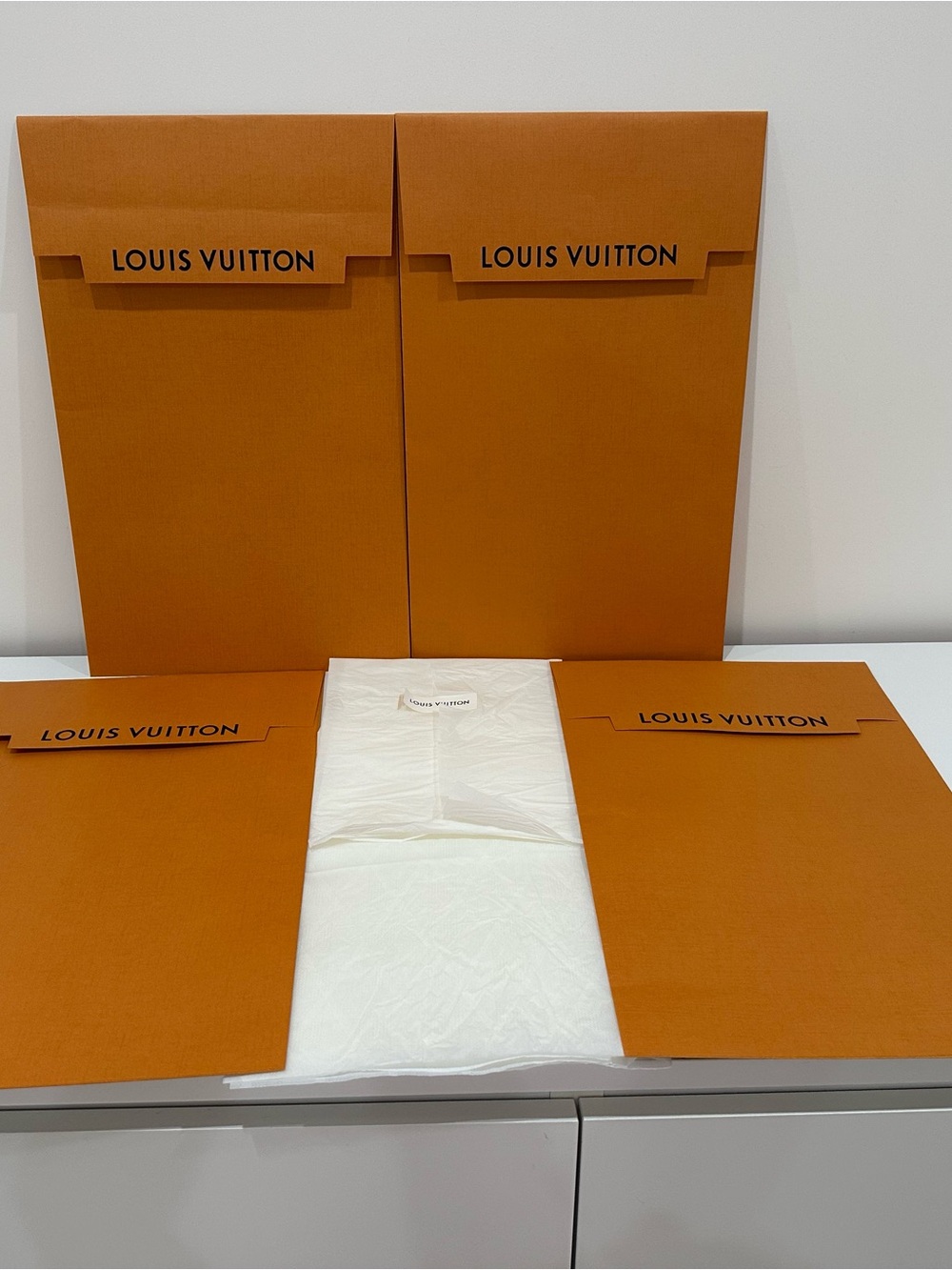 4 Louis Vuitton Orange Clothing Flat Envelopes+2Tissue Papers|17.5x11 inches